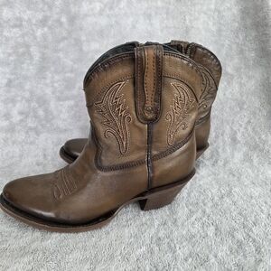 Womans JB Dillon Short Brown Western Leather Boots Size 8B Zipper